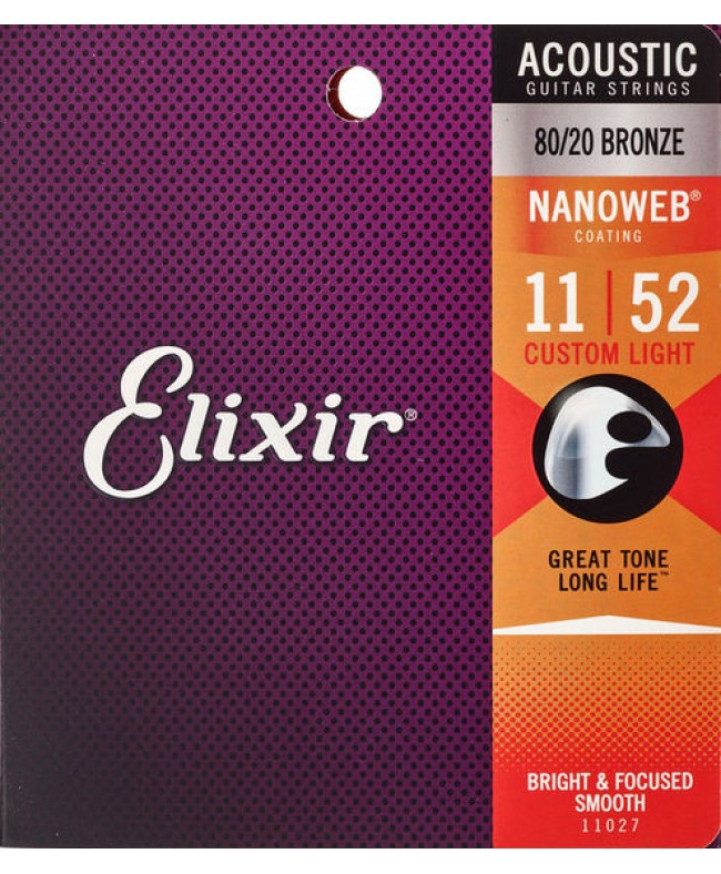 Χορδες  - Elixir Acoustic 80/20 Bronze Nano Custom Light 011-52 ΑΚΟΥΣΤΙΚΗ ΚΙΘΑΡΑ